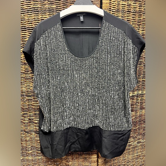Eileen Fisher Tops - Eileen Fisher-‎ Black Blouse- Crep Silk Sequin Rivulet Cap Sleeve Shirt- Large